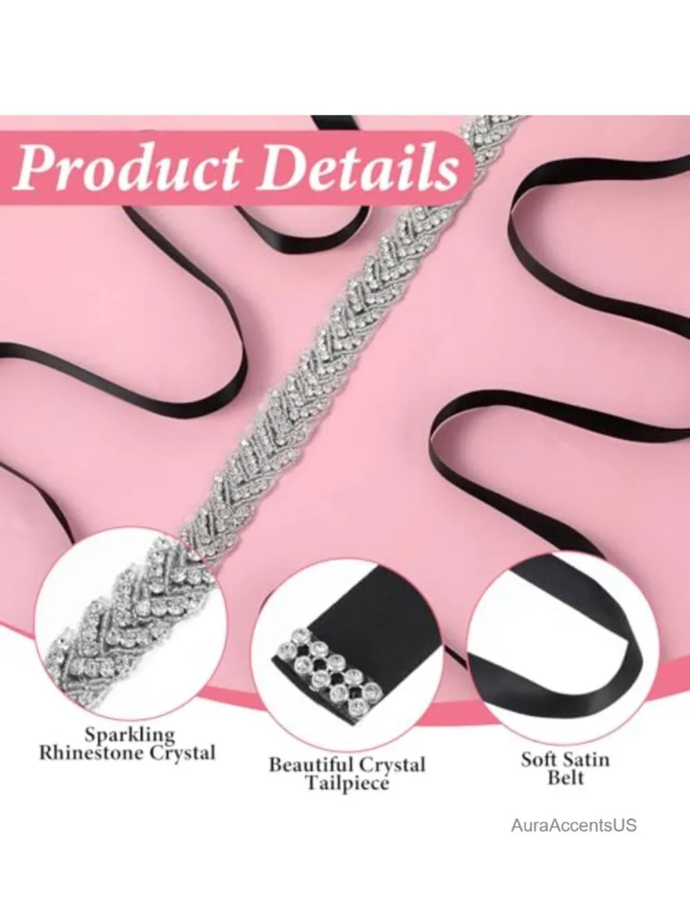 Sparkly Rhinestone Belt for Women Dress Wedding Party Crystal Sash Adjustable